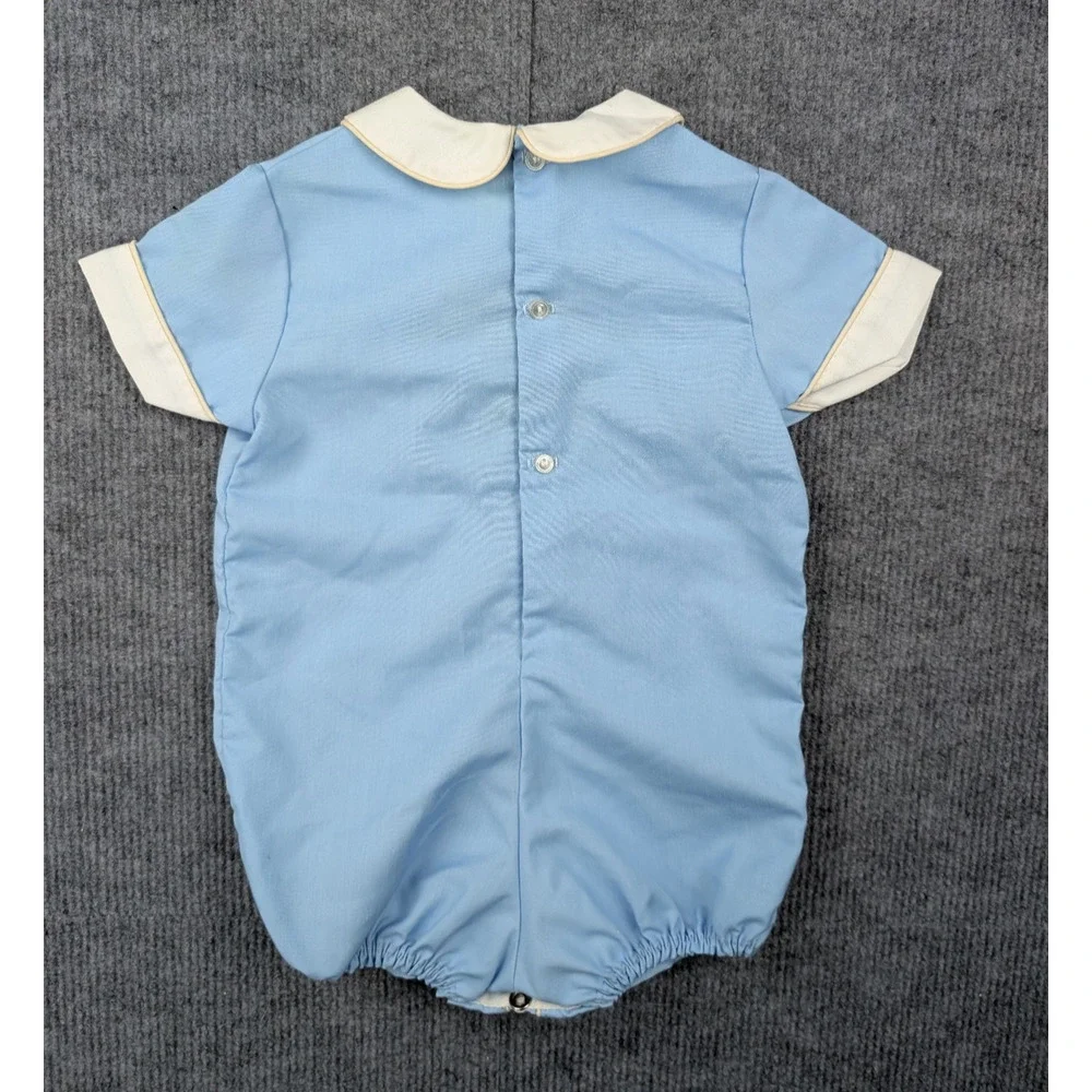 Vintage Baby Romper Boys 1 One Piece Retro Preppy Embroidered Puppy Novelty